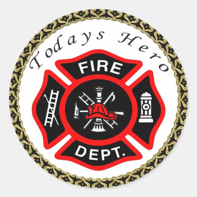Adesivo Redondo Logótipo do Departamento de Bombeiros, Crachá Negr (Frente)