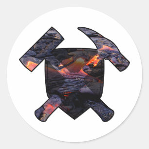 Adesivo Redondo Logotipo do fluxo do martelo e de lava da rocha do