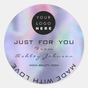 Adesivo Redondo Logotipo do Obrigado brilhante Hológrafo Azul Ros