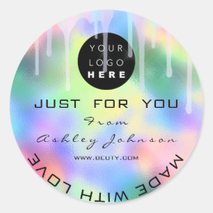 Adesivo Redondo Logotipo do Obrigado brilhante hológrafo verde-ro