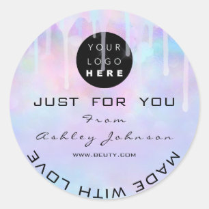 Adesivo Redondo Logotipo do Obrigado de brilho Hológrafo Azul Omb