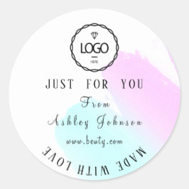 Adesivo Redondo Logotipo do obrigado feito com amor, cor-de-rosa a