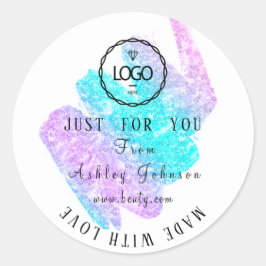 Adesivo Redondo Logotipo do obrigado feito com amor Cor-de-rosa az