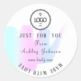 Adesivo Redondo Logotipo Do obrigado Feito Com Amor Pastel Azul Co