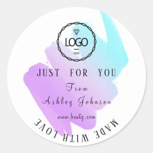 Adesivo Redondo Logotipo do obrigado feito com amor Púrpura Azul 