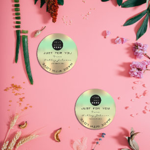 Adesivo Redondo Logotipo do Obrigado Hológrafo Dourado Verde