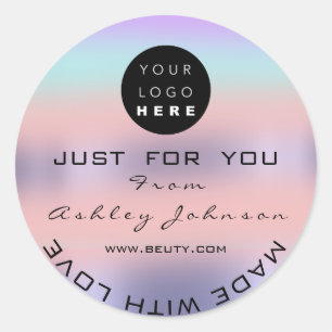 Adesivo Redondo Logotipo do obrigado Hológrafo PINK Ombre Violet