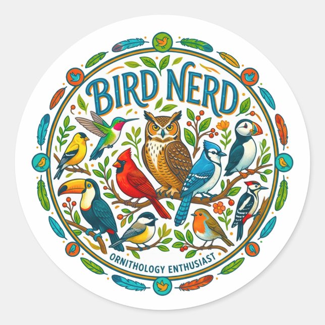 Adesivo Redondo Logotipo do Pássaro Nerd (Frente)