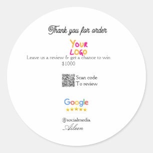 Adesivo Redondo logotipo do site de revisão do Google código QR de