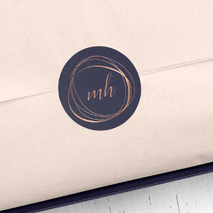 Adesivo Redondo Logotipo Dourado cor-de-rosa do monograma do falso