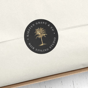 Adesivo Redondo Logotipo Dourado da palmeira do falso