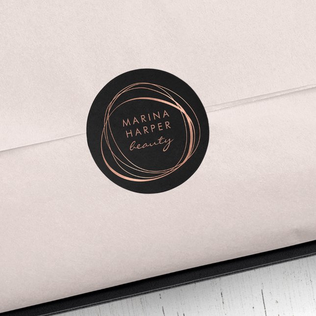 Adesivo Redondo Logotipo Dourado do Rosa Faux moderno (Criador carregado)