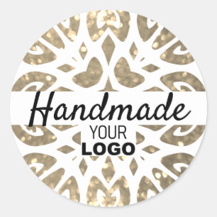 Adesivo Redondo Logotipo Dourado Glitter Snowflake Ornake