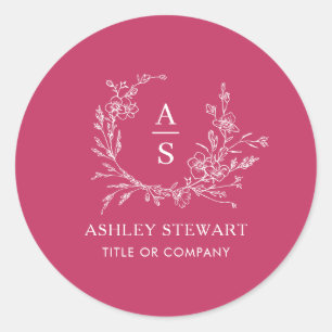 Adesivo Redondo Logotipo Elegante de Na moda Monograma Rosa Quente