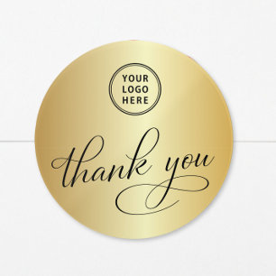 Adesivo Redondo Logotipo Empresarial Elegante Ouro Obrigado