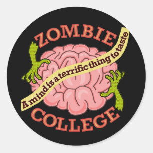 Adesivo Redondo Logotipo engraçado da faculdade do zombi