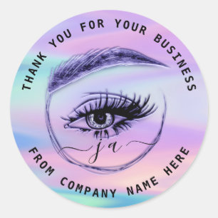 Adesivo Redondo Logotipo Eyelash Nome Hológrafo Obrigado Monogram