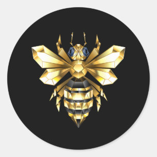 Adesivo Redondo Logotipo Faux Gold Foil Polygonal da Abelha em Pre