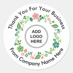 Adesivo Redondo Logotipo Floral de Negócios Modelo Obrigado Adesi