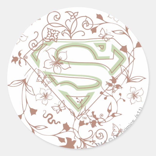 Adesivo Redondo Logotipo Floral Verde da Supergirl (Frente)