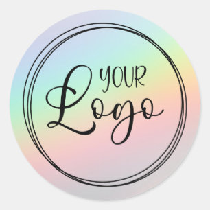 Adesivo Redondo Logotipo Gradiente Holográfico Arco-Íris Vintage