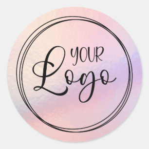 Adesivo Redondo Logotipo Gradiente Holográfico Rosa Pêssego