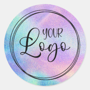 Adesivo Redondo Logotipo Holográfico Faux Aqua Rainbow Foil