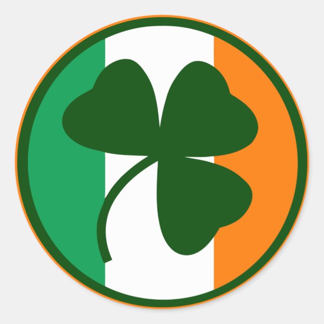 Adesivo Redondo Logótipo irlandês, shamrock nas cores da bandeira (Frente)