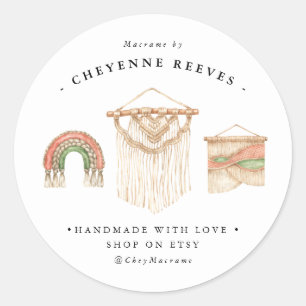 Adesivo Redondo Logotipo Macramé de Cores Aquáticas   Autocolantes