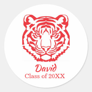 Adesivo Redondo Logotipo Mascote Tigres Vermelhos e Brancos Gradua