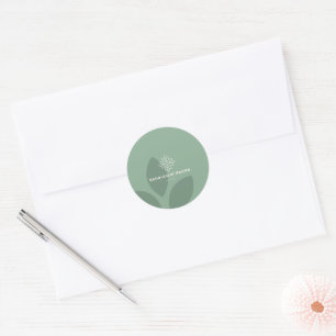 Adesivo Redondo Logotipo Minimalista de Saúde Folha Verde Sálvia B