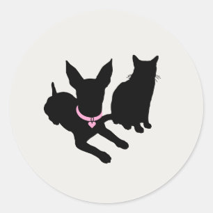 Adesivo Redondo Logotipo Moderno de Cão Gato de Silhueta de Babá d