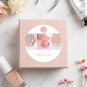 Adesivo Redondo Logotipo Moderno Rosa Bege Foto Salão de Unhas Agr