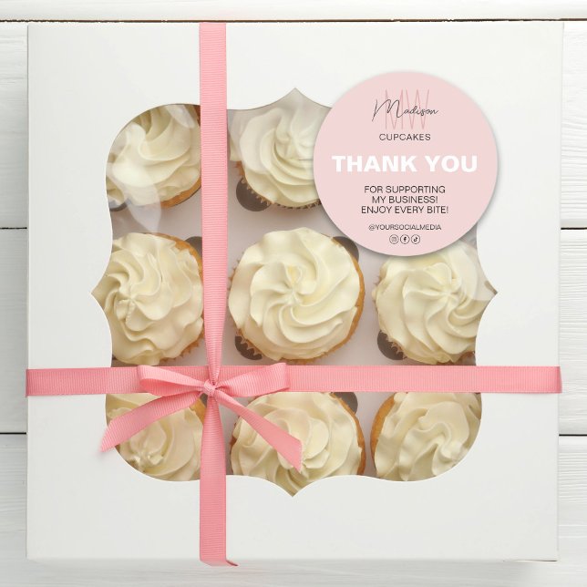 Adesivo Redondo Logotipo Monograma Personalizado Obrigado Negócios (Custom Monogram Logo Thank You Bakery Business Classic Round Sticker)