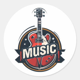 Adesivo Redondo logotipo musical de guitarra