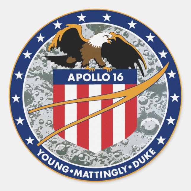 Adesivo Redondo Logotipo patch da missão Apollo 16 NASA (Frente)