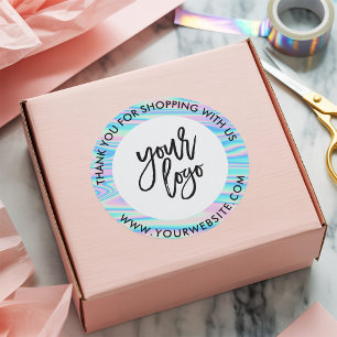 Adesivo Redondo Logotipo personalizado arco-íris holográfico nome 