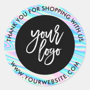 Adesivo Redondo Logotipo personalizado arco-íris holográfico preto