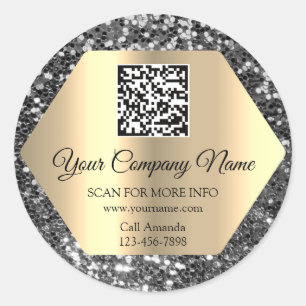 Adesivo Redondo Logotipo personalizado Código QR Cinza Promociona