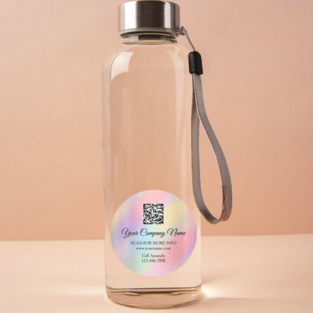 Adesivo Redondo Logotipo personalizado Código QR Rosa Promocional  (Custom Logo QR Code Promotional Rose Ombre Pink Classic Round Sticker)