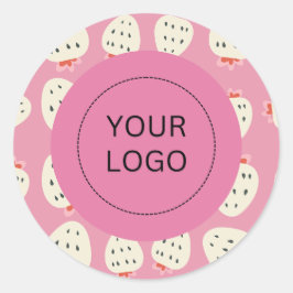 Adesivo Redondo Logotipo Personalizado de Morango Moderno, Feminin