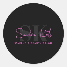 Adesivo Redondo Logotipo Personalizado de Salão de Bela Rosa Neon 