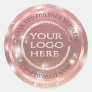 Adesivo Redondo logotipo personalizado do obrigado rosa gold foil