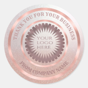 Adesivo Redondo logotipo personalizado do obrigado Rosa gold foil 