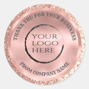 Adesivo Redondo Logotipo personalizado do obrigado Rosa gold foil