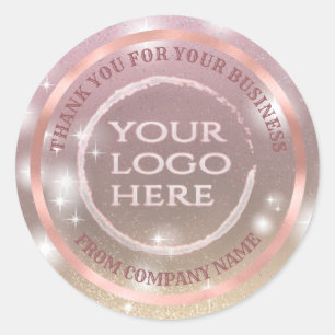 Adesivo Redondo logotipo personalizado do obrigado rosa gold foil