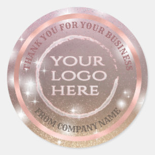 Adesivo Redondo logotipo personalizado do obrigado rosa gold foil