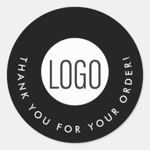 Adesivo Redondo Logotipo personalizado preto Obrigado pelo seu ped