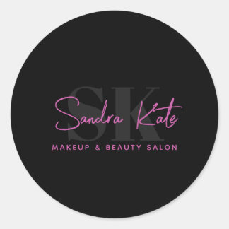 Adesivo Redondo Logotipo Personalizado Salão de Beleza Rosa Neon P