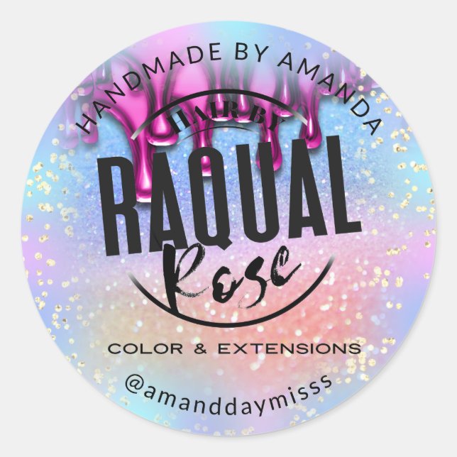 Adesivo Redondo Logotipo personalizado Unidades Holográficas Rosa  (Frente)